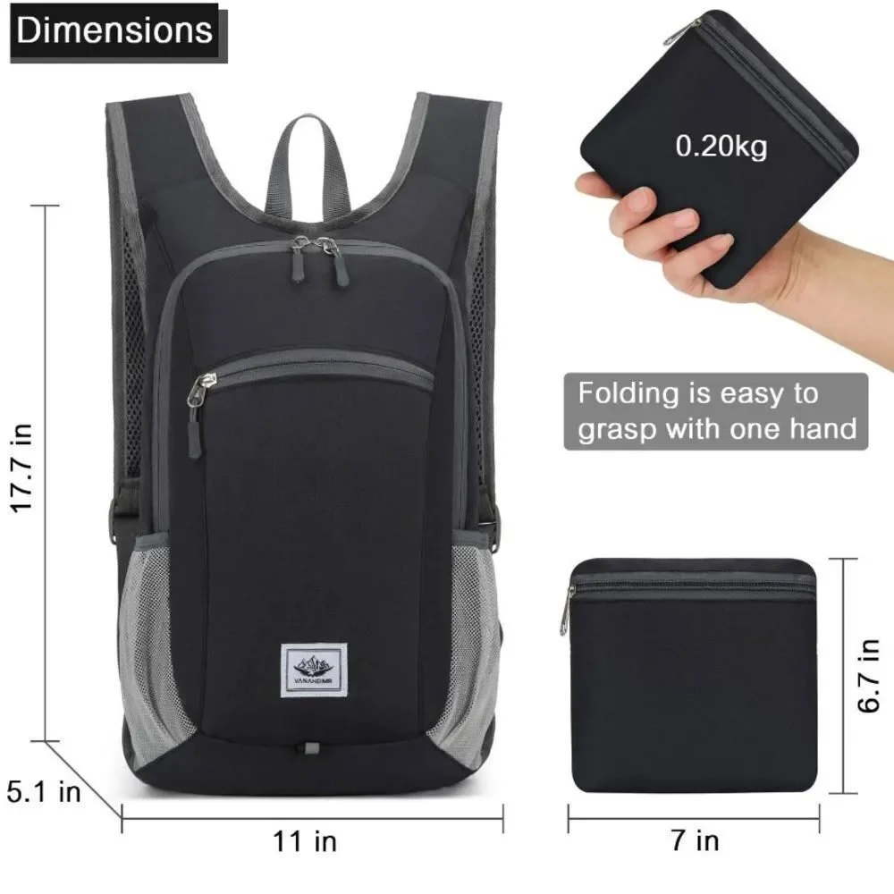 Unisex Black Lightweight Hiking Backpack Daypack 15L NEW
